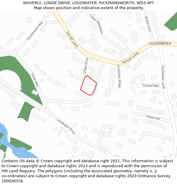 WAVERLY, LODGE DRIVE, LOUDWATER, RICKMANSWORTH, WD3 4PT: Location map and indicative extent of plot