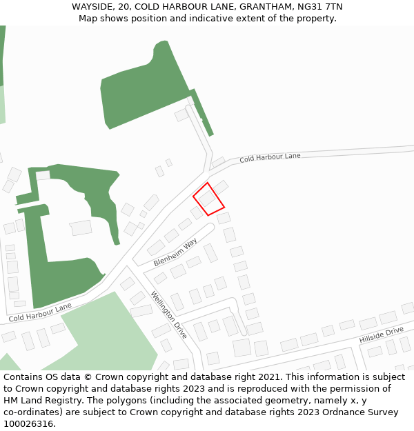 WAYSIDE, 20, COLD HARBOUR LANE, GRANTHAM, NG31 7TN: Location map and indicative extent of plot