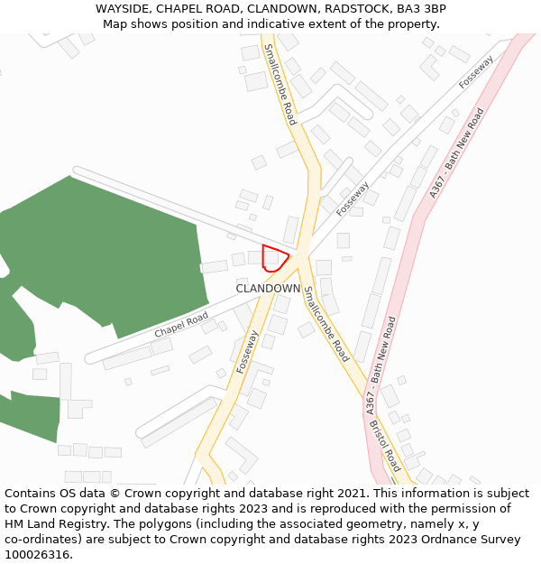 WAYSIDE, CHAPEL ROAD, CLANDOWN, RADSTOCK, BA3 3BP: Location map and indicative extent of plot