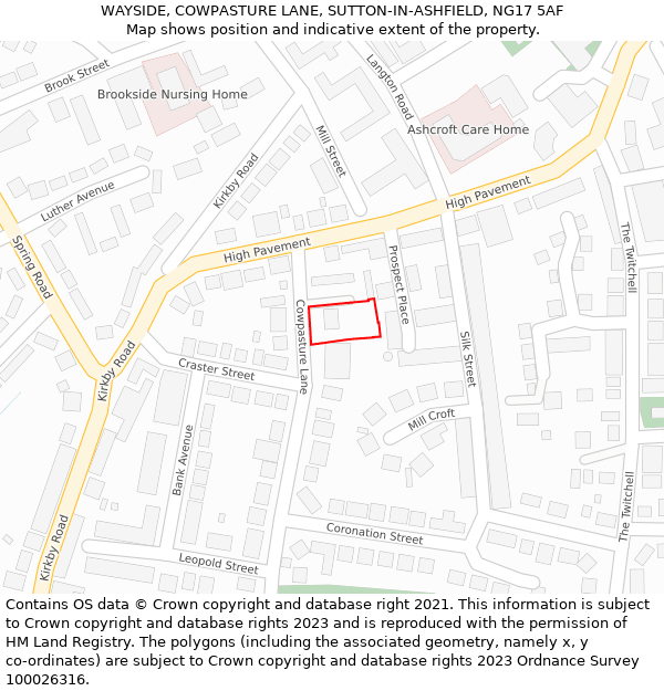 WAYSIDE, COWPASTURE LANE, SUTTON-IN-ASHFIELD, NG17 5AF: Location map and indicative extent of plot