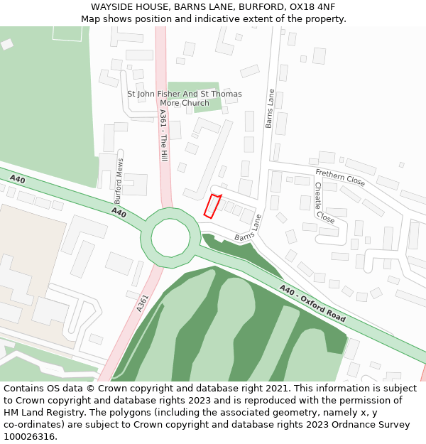 WAYSIDE HOUSE, BARNS LANE, BURFORD, OX18 4NF: Location map and indicative extent of plot