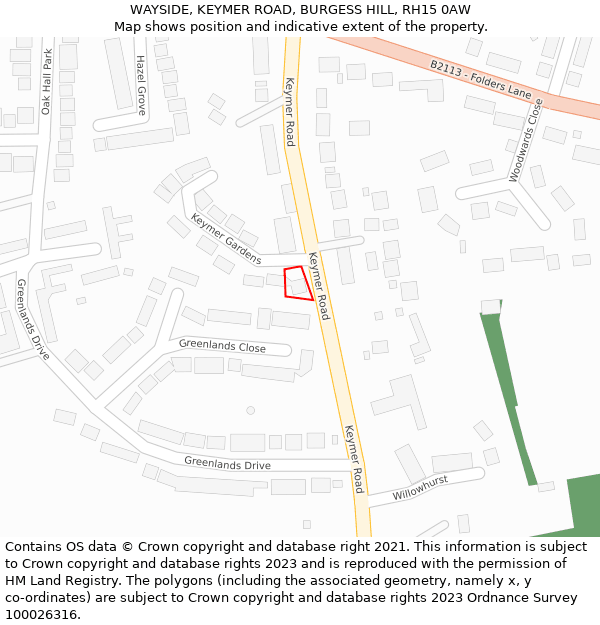 WAYSIDE, KEYMER ROAD, BURGESS HILL, RH15 0AW: Location map and indicative extent of plot