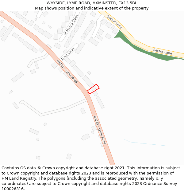 WAYSIDE, LYME ROAD, AXMINSTER, EX13 5BL: Location map and indicative extent of plot