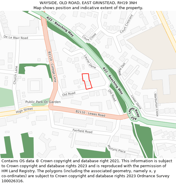 WAYSIDE, OLD ROAD, EAST GRINSTEAD, RH19 3NH: Location map and indicative extent of plot