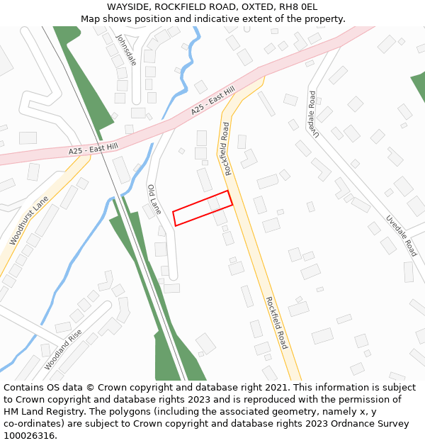 WAYSIDE, ROCKFIELD ROAD, OXTED, RH8 0EL: Location map and indicative extent of plot