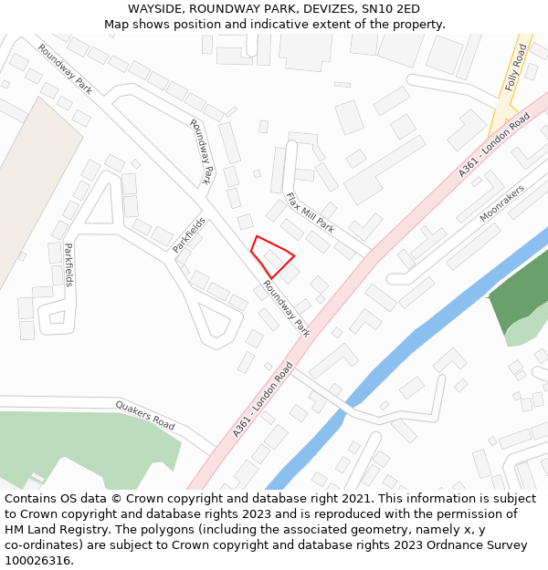 WAYSIDE, ROUNDWAY PARK, DEVIZES, SN10 2ED: Location map and indicative extent of plot