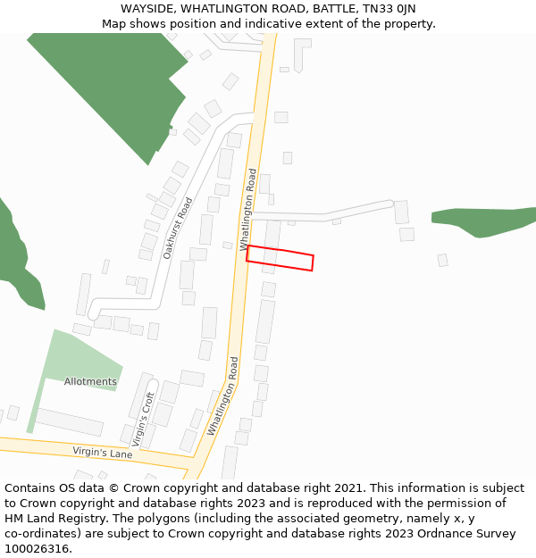 WAYSIDE, WHATLINGTON ROAD, BATTLE, TN33 0JN: Location map and indicative extent of plot