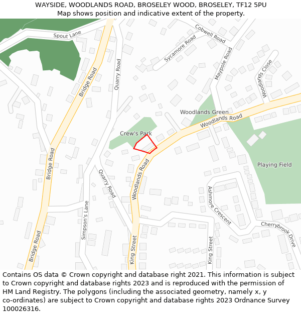 WAYSIDE, WOODLANDS ROAD, BROSELEY WOOD, BROSELEY, TF12 5PU: Location map and indicative extent of plot