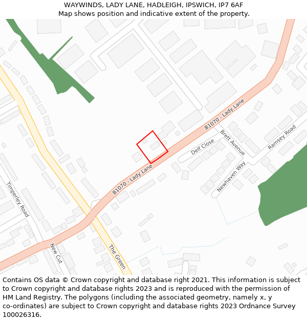 WAYWINDS, LADY LANE, HADLEIGH, IPSWICH, IP7 6AF: Location map and indicative extent of plot