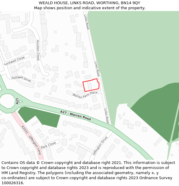 WEALD HOUSE, LINKS ROAD, WORTHING, BN14 9QY: Location map and indicative extent of plot