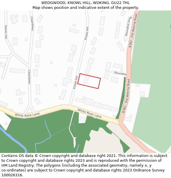 WEDGWOOD, KNOWL HILL, WOKING, GU22 7HL: Location map and indicative extent of plot