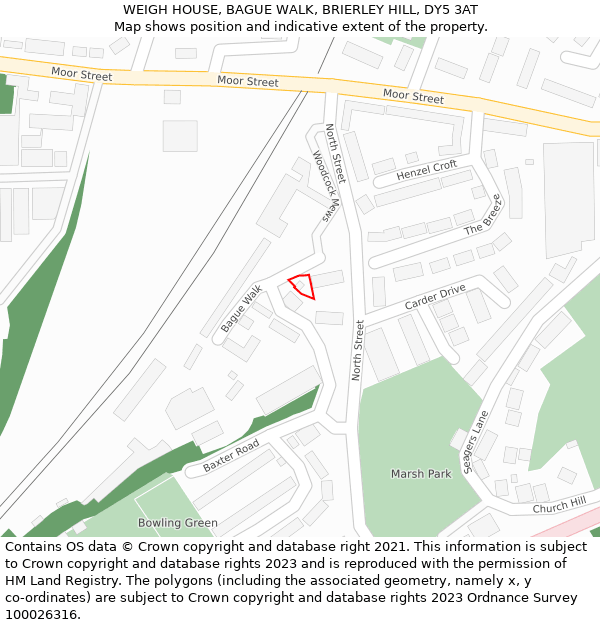 WEIGH HOUSE, BAGUE WALK, BRIERLEY HILL, DY5 3AT: Location map and indicative extent of plot