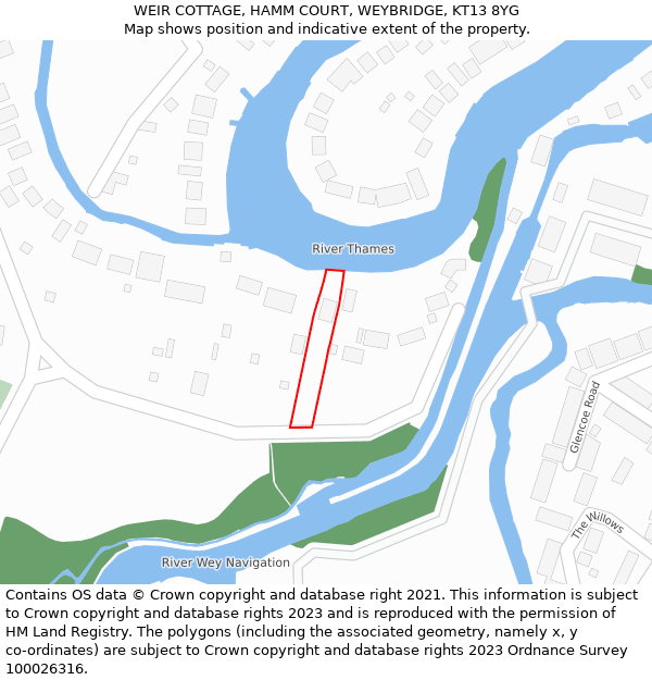 WEIR COTTAGE, HAMM COURT, WEYBRIDGE, KT13 8YG: Location map and indicative extent of plot