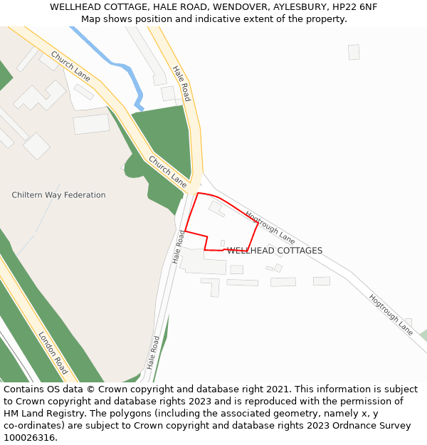 WELLHEAD COTTAGE, HALE ROAD, WENDOVER, AYLESBURY, HP22 6NF: Location map and indicative extent of plot