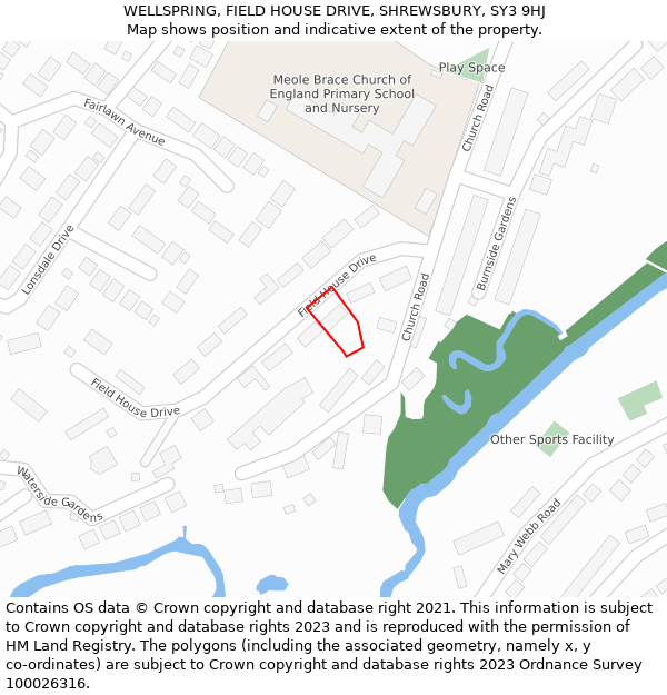 WELLSPRING, FIELD HOUSE DRIVE, SHREWSBURY, SY3 9HJ: Location map and indicative extent of plot