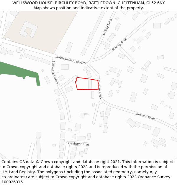 WELLSWOOD HOUSE, BIRCHLEY ROAD, BATTLEDOWN, CHELTENHAM, GL52 6NY: Location map and indicative extent of plot