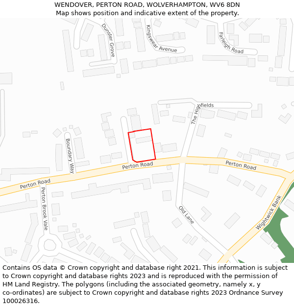 WENDOVER, PERTON ROAD, WOLVERHAMPTON, WV6 8DN: Location map and indicative extent of plot