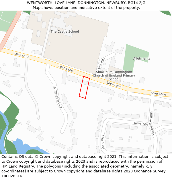 WENTWORTH, LOVE LANE, DONNINGTON, NEWBURY, RG14 2JG: Location map and indicative extent of plot