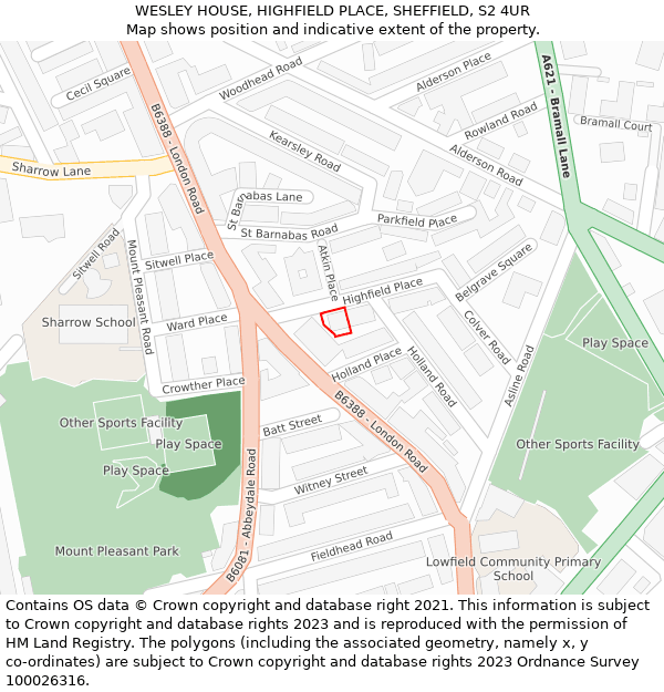 WESLEY HOUSE, HIGHFIELD PLACE, SHEFFIELD, S2 4UR: Location map and indicative extent of plot