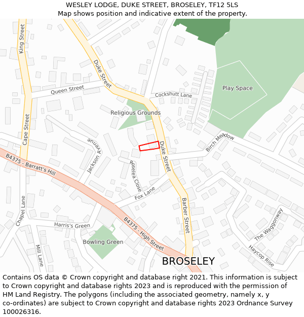 WESLEY LODGE, DUKE STREET, BROSELEY, TF12 5LS: Location map and indicative extent of plot