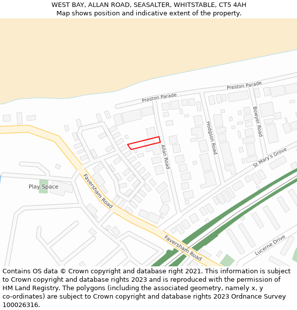 WEST BAY, ALLAN ROAD, SEASALTER, WHITSTABLE, CT5 4AH: Location map and indicative extent of plot