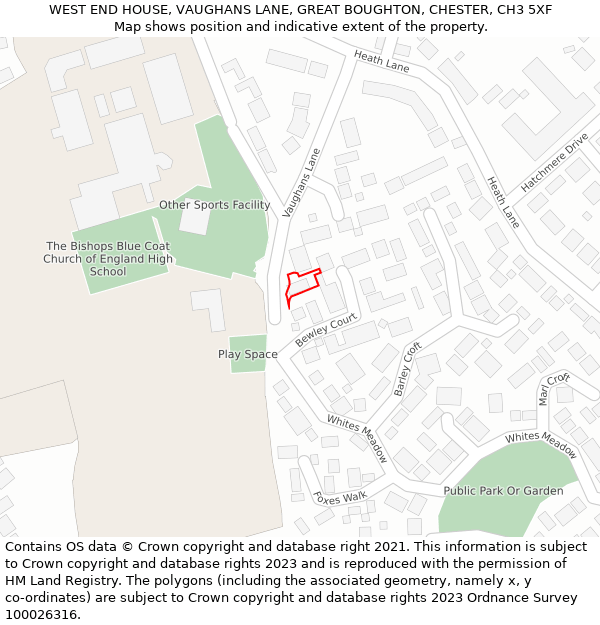 WEST END HOUSE, VAUGHANS LANE, GREAT BOUGHTON, CHESTER, CH3 5XF: Location map and indicative extent of plot