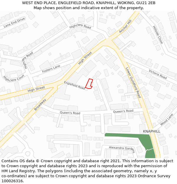 WEST END PLACE, ENGLEFIELD ROAD, KNAPHILL, WOKING, GU21 2EB: Location map and indicative extent of plot