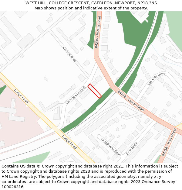 WEST HILL, COLLEGE CRESCENT, CAERLEON, NEWPORT, NP18 3NS: Location map and indicative extent of plot