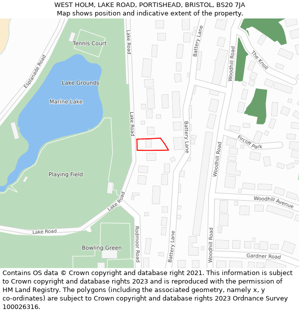 WEST HOLM, LAKE ROAD, PORTISHEAD, BRISTOL, BS20 7JA: Location map and indicative extent of plot
