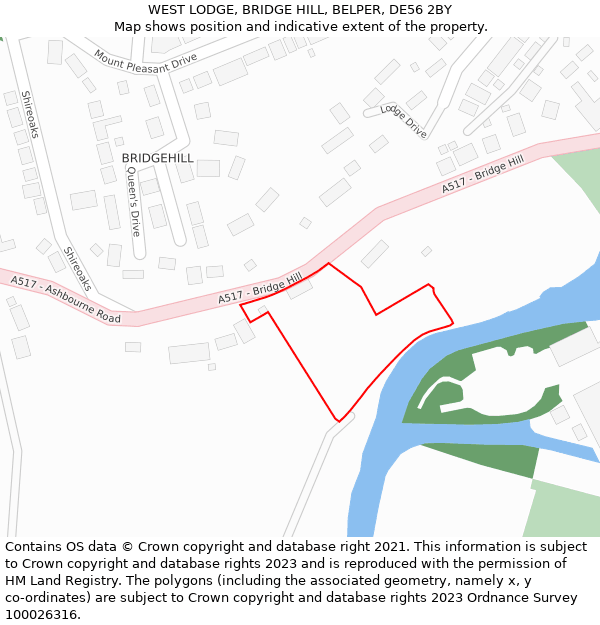 WEST LODGE, BRIDGE HILL, BELPER, DE56 2BY: Location map and indicative extent of plot