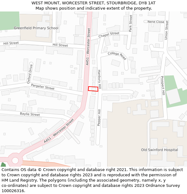 WEST MOUNT, WORCESTER STREET, STOURBRIDGE, DY8 1AT: Location map and indicative extent of plot