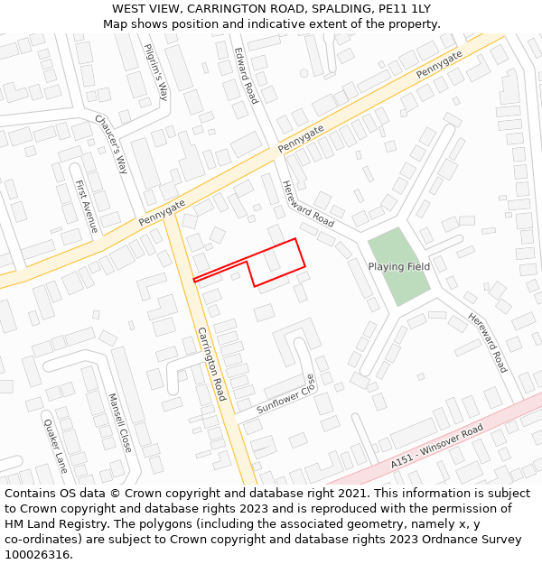 WEST VIEW, CARRINGTON ROAD, SPALDING, PE11 1LY: Location map and indicative extent of plot