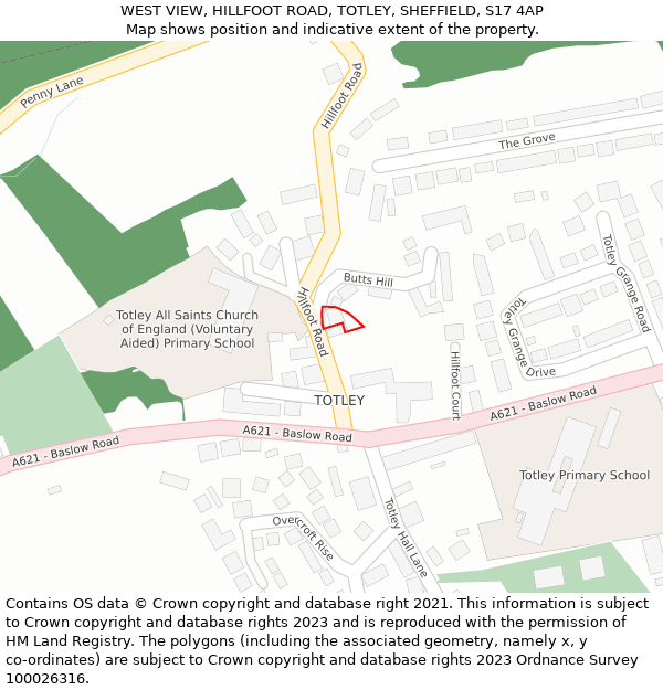 WEST VIEW, HILLFOOT ROAD, TOTLEY, SHEFFIELD, S17 4AP: Location map and indicative extent of plot