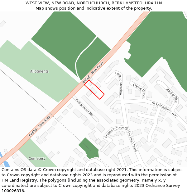 WEST VIEW, NEW ROAD, NORTHCHURCH, BERKHAMSTED, HP4 1LN: Location map and indicative extent of plot