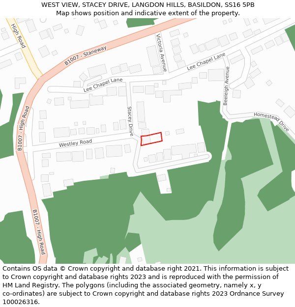WEST VIEW, STACEY DRIVE, LANGDON HILLS, BASILDON, SS16 5PB: Location map and indicative extent of plot