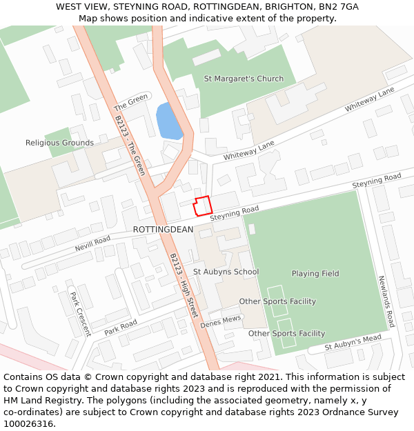 WEST VIEW, STEYNING ROAD, ROTTINGDEAN, BRIGHTON, BN2 7GA: Location map and indicative extent of plot