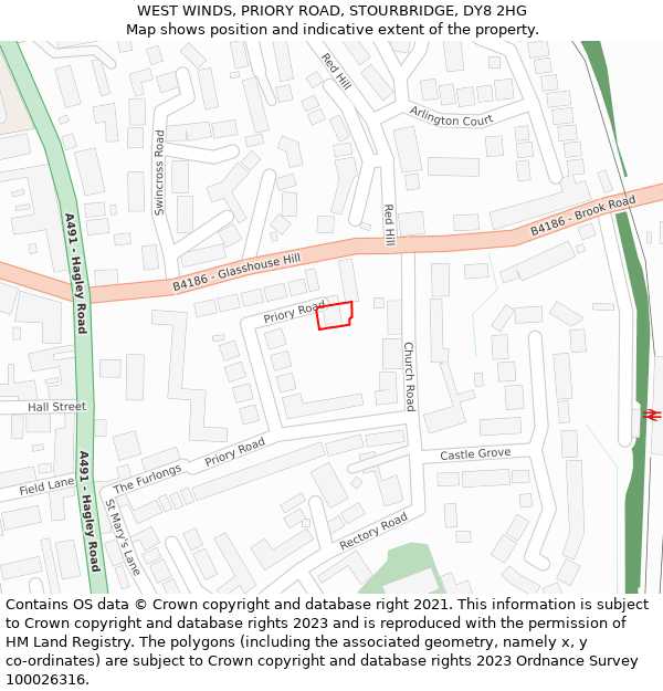 WEST WINDS, PRIORY ROAD, STOURBRIDGE, DY8 2HG: Location map and indicative extent of plot
