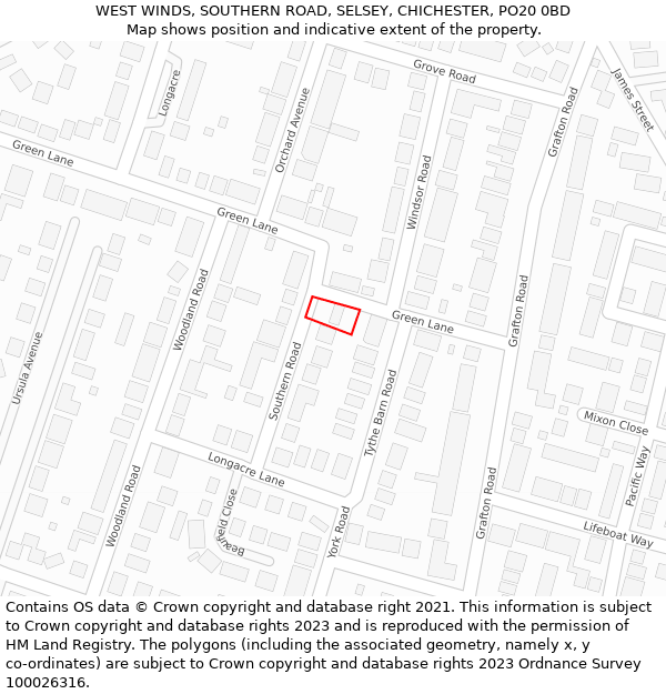 WEST WINDS, SOUTHERN ROAD, SELSEY, CHICHESTER, PO20 0BD: Location map and indicative extent of plot