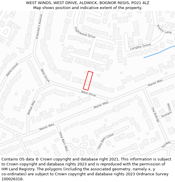 WEST WINDS, WEST DRIVE, ALDWICK, BOGNOR REGIS, PO21 4LZ: Location map and indicative extent of plot