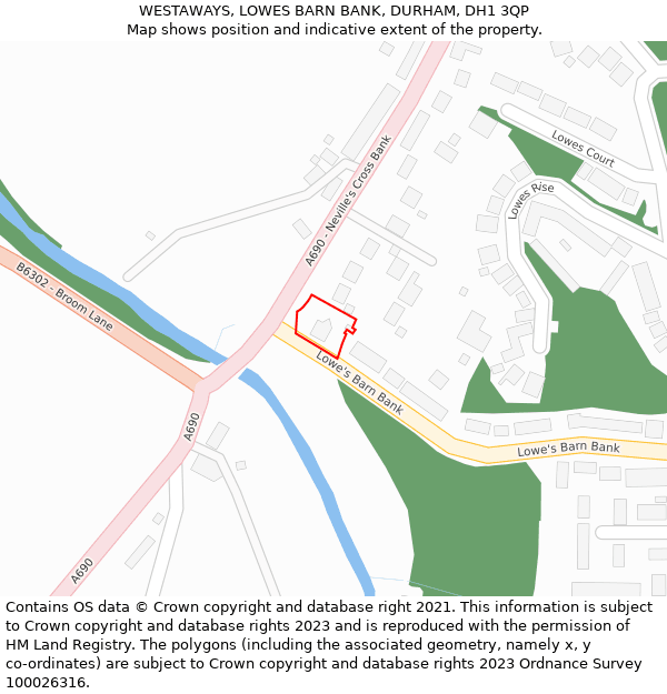 WESTAWAYS, LOWES BARN BANK, DURHAM, DH1 3QP: Location map and indicative extent of plot