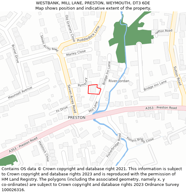 WESTBANK, MILL LANE, PRESTON, WEYMOUTH, DT3 6DE: Location map and indicative extent of plot