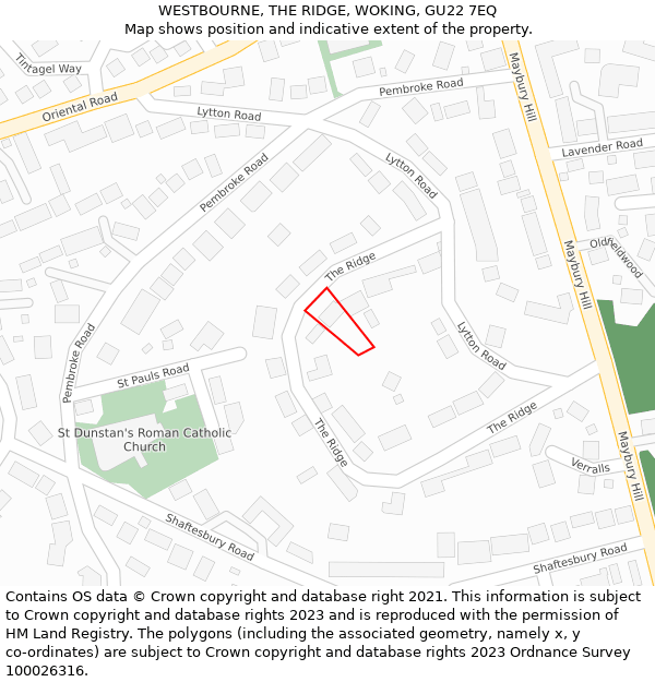 WESTBOURNE, THE RIDGE, WOKING, GU22 7EQ: Location map and indicative extent of plot