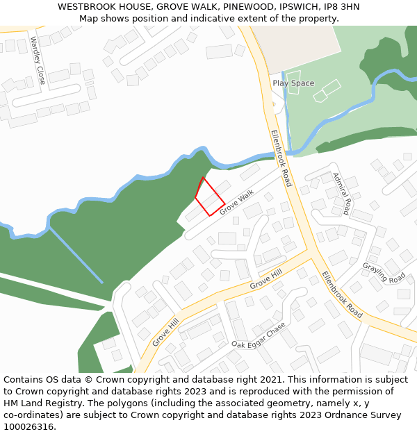 WESTBROOK HOUSE, GROVE WALK, PINEWOOD, IPSWICH, IP8 3HN: Location map and indicative extent of plot