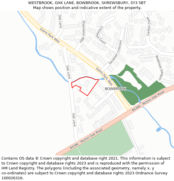 WESTBROOK, OAK LANE, BOWBROOK, SHREWSBURY, SY3 5BT: Location map and indicative extent of plot