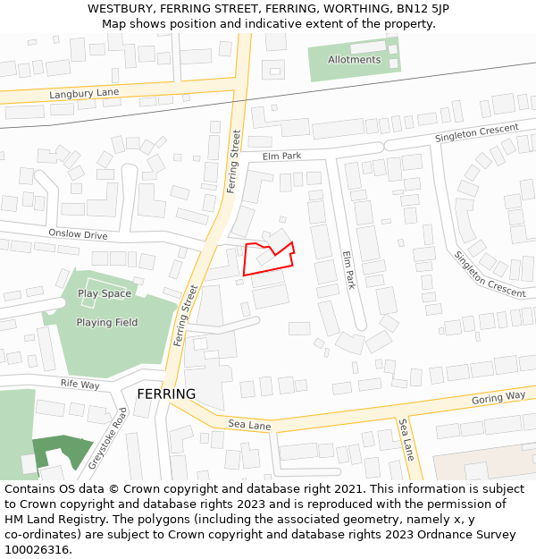 WESTBURY, FERRING STREET, FERRING, WORTHING, BN12 5JP: Location map and indicative extent of plot