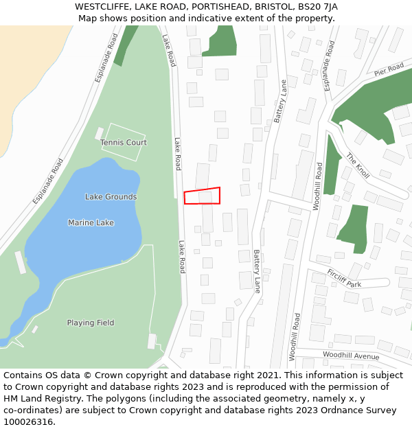 WESTCLIFFE, LAKE ROAD, PORTISHEAD, BRISTOL, BS20 7JA: Location map and indicative extent of plot