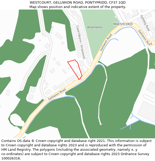 WESTCOURT, GELLIWION ROAD, PONTYPRIDD, CF37 1QD: Location map and indicative extent of plot