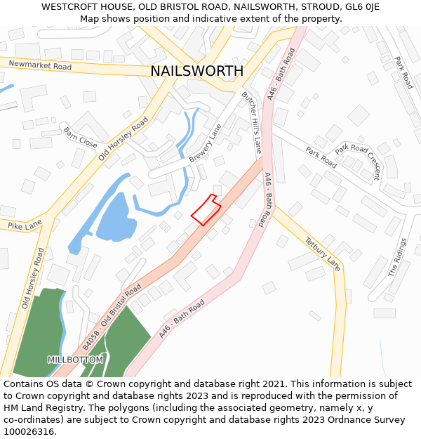 WESTCROFT HOUSE, OLD BRISTOL ROAD, NAILSWORTH, STROUD, GL6 0JE: Location map and indicative extent of plot