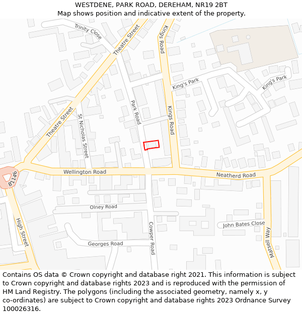 WESTDENE, PARK ROAD, DEREHAM, NR19 2BT: Location map and indicative extent of plot