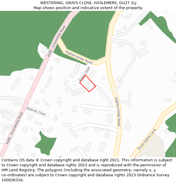 WESTERING, GRAYS CLOSE, HASLEMERE, GU27 2LJ: Location map and indicative extent of plot
